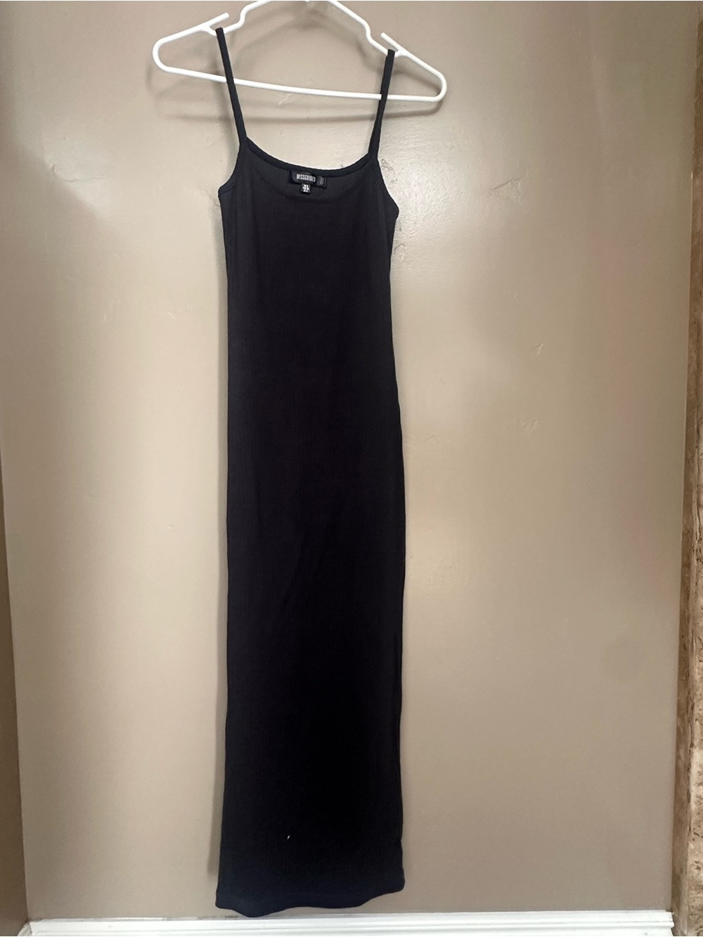 Missguided Gray Ribbed Maxi Slip Dress with Spaghetti Straps